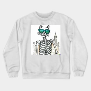 A hipster skeleton cat with shades in New York. Crewneck Sweatshirt